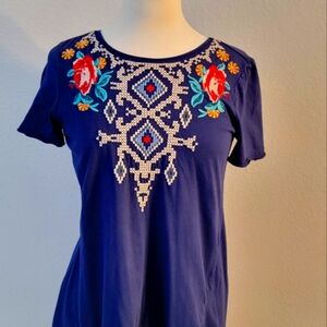 Johnny Was navy embroidered t-shirt